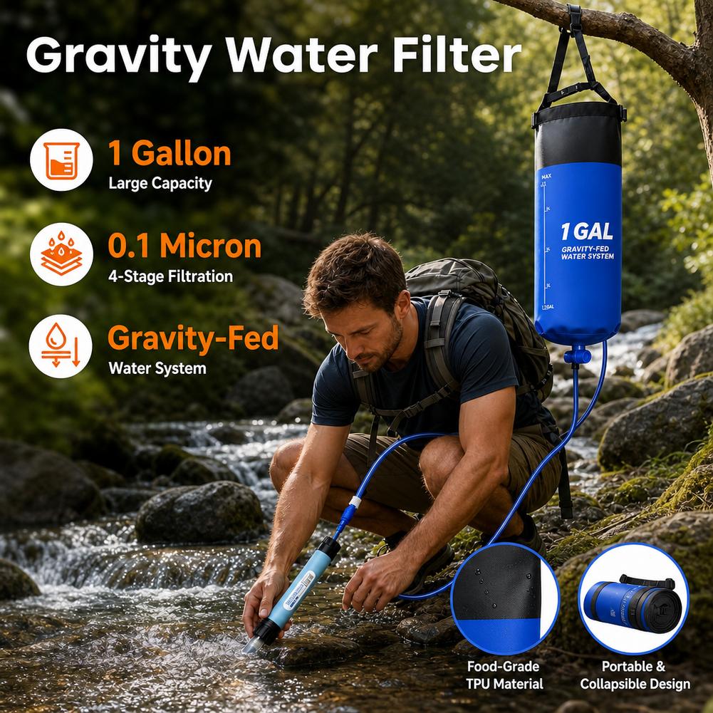 1 Gal Gravity Water Filter Bag - Water Purification Straw ulasan dan harga