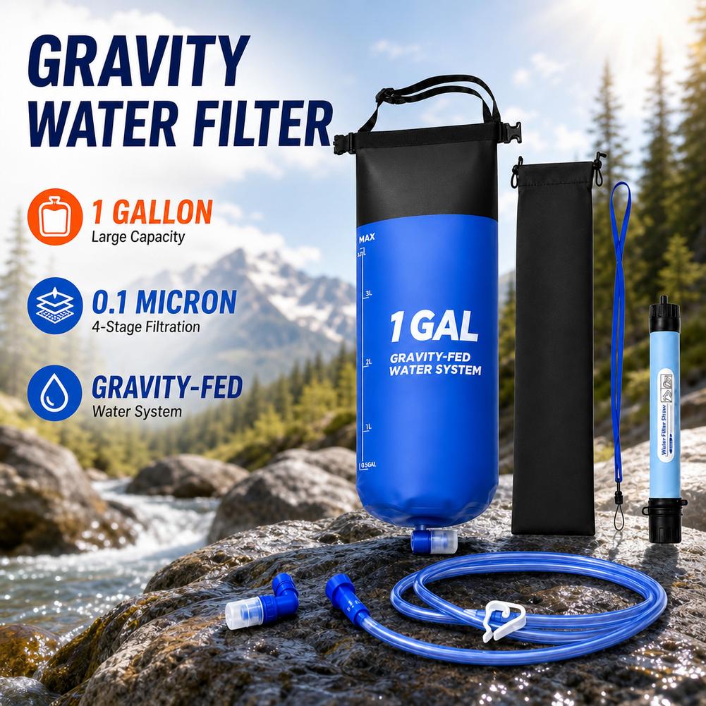 1 Gal Gravity Water Filter Bag - Water Purification Straw ulasan dan harga